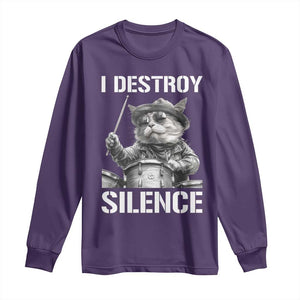 Funny Cat Rock Band Drummer Long Sleeve Shirt I Destroy Silence TS14 Purple Print Your Wear