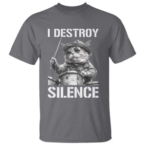 Funny Cat Rock Band Drummer T Shirt I Destroy Silence TS14 Charcoal Print Your Wear
