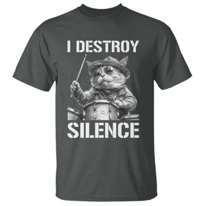 Funny Cat Rock Band Drummer T Shirt I Destroy Silence TS14 Dark Heather Print Your Wear
