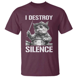 Funny Cat Rock Band Drummer T Shirt I Destroy Silence TS14 Maroon Print Your Wear