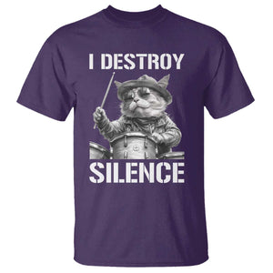 Funny Cat Rock Band Drummer T Shirt I Destroy Silence TS14 Purple Print Your Wear
