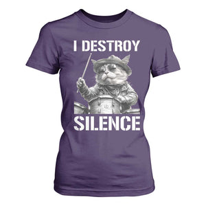 Funny Cat Rock Band Drummer T Shirt For Women I Destroy Silence TS14 Purple Print Your Wear