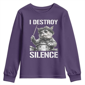 Funny Cat Rock Band Drummer Youth Sweatshirt I Destroy Silence TS14 Purple Print Your Wear