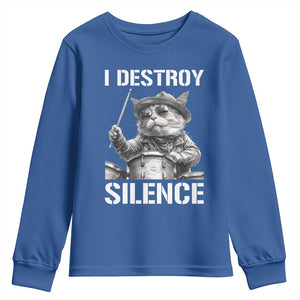 Funny Cat Rock Band Drummer Youth Sweatshirt I Destroy Silence TS14 Royal Blue Print Your Wear