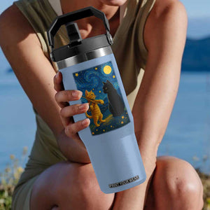 Cat Starry Night Flip Straw Tumbler Van Gogh Violin Kitty Lover TS14 One Size: 30 oz Light Blue Print Your Wear