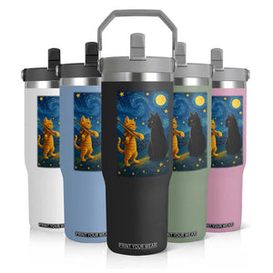 Cat Starry Night Flip Straw Tumbler Van Gogh Violin Kitty Lover TS14 Print Your Wear