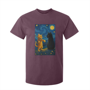 Cat Starry Night T Shirt For Kid Van Gogh Violin Kitty Lover TS14 Maroon Print Your Wear