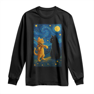 Cat Starry Night Long Sleeve Shirt Van Gogh Violin Kitty Lover TS14 Black Print Your Wear