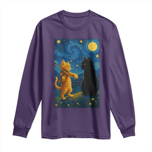Cat Starry Night Long Sleeve Shirt Van Gogh Violin Kitty Lover TS14 Purple Print Your Wear