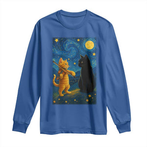 Cat Starry Night Long Sleeve Shirt Van Gogh Violin Kitty Lover TS14 Royal Blue Print Your Wear