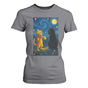 Cat Starry Night T Shirt For Women Van Gogh Violin Kitty Lover TS14 Charcoal Print Your Wear