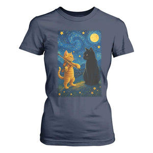 Cat Starry Night T Shirt For Women Van Gogh Violin Kitty Lover TS14 Navy Print Your Wear