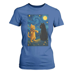 Cat Starry Night T Shirt For Women Van Gogh Violin Kitty Lover TS14 Royal Blue Print Your Wear
