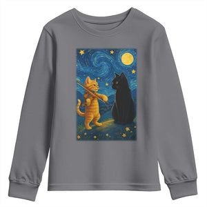 Cat Starry Night Youth Sweatshirt Van Gogh Violin Kitty Lover TS14 Charcoal Print Your Wear