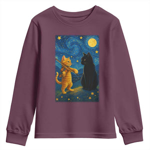 Cat Starry Night Youth Sweatshirt Van Gogh Violin Kitty Lover TS14 Maroon Print Your Wear