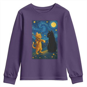 Cat Starry Night Youth Sweatshirt Van Gogh Violin Kitty Lover TS14 Purple Print Your Wear