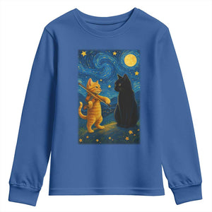 Cat Starry Night Youth Sweatshirt Van Gogh Violin Kitty Lover TS14 Royal Blue Print Your Wear
