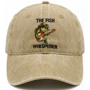 Funny Bass Fishing Washed Cotton Baseball Cap The Fish Whisperer Fisherman Humor TS14 Washed Cap Universal Fit Khaki Print Your Wear