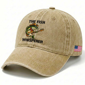 Funny Bass Fishing Washed Cotton Baseball Cap The Fish Whisperer Fisherman Humor TS14 Print Your Wear