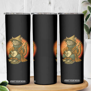 Japanese Samurai Cat Skinny Tumbler Retro Cat Playing Shamisen Art TS14 Print Your Wear