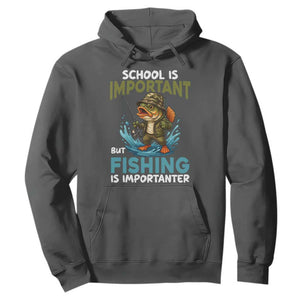 School Is Important But Fishing Is Important Hoodie Funny Bass Fishing TS14 Dark Heather Print Your Wear