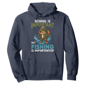 School Is Important But Fishing Is Important Hoodie Funny Bass Fishing TS14 Navy Print Your Wear