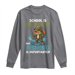 School Is Important But Fishing Is Important Long Sleeve Shirt Funny Bass Fishing TS14 Charcoal Print Your Wear