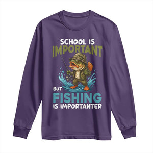 School Is Important But Fishing Is Important Long Sleeve Shirt Funny Bass Fishing TS14 Purple Print Your Wear
