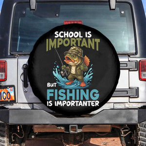 School Is Important But Fishing Is Important Spare Tire Cover Funny Bass Fishing TS14 No hole Black Print Your Wear