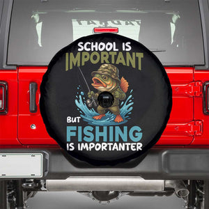School Is Important But Fishing Is Important Spare Tire Cover Funny Bass Fishing TS14 Black Print Your Wear