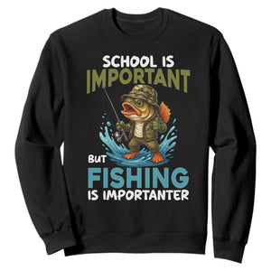 School Is Important But Fishing Is Important Sweatshirt Funny Bass Fishing TS14 Black Print Your Wear