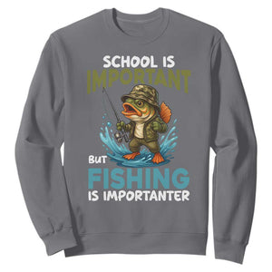School Is Important But Fishing Is Important Sweatshirt Funny Bass Fishing TS14 Charcoal Print Your Wear
