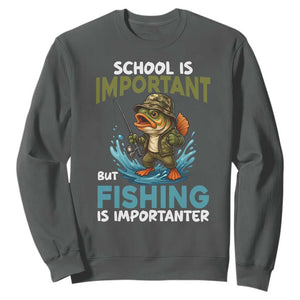 School Is Important But Fishing Is Important Sweatshirt Funny Bass Fishing TS14 Dark Heather Print Your Wear