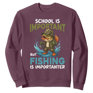 School Is Important But Fishing Is Important Sweatshirt Funny Bass Fishing TS14 Maroon Print Your Wear