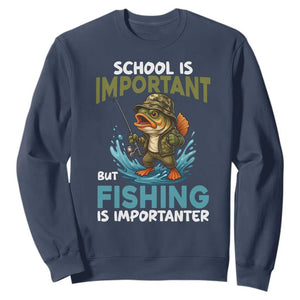 School Is Important But Fishing Is Important Sweatshirt Funny Bass Fishing TS14 Navy Print Your Wear