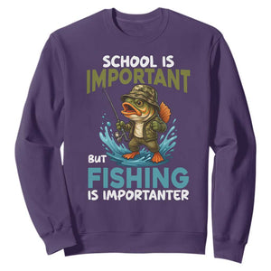 School Is Important But Fishing Is Important Sweatshirt Funny Bass Fishing TS14 Purple Print Your Wear