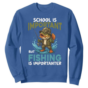 School Is Important But Fishing Is Important Sweatshirt Funny Bass Fishing TS14 Royal Blue Print Your Wear