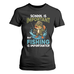 School Is Important But Fishing Is Important T Shirt For Women Funny Bass Fishing TS14 Black Print Your Wear