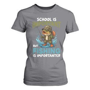 School Is Important But Fishing Is Important T Shirt For Women Funny Bass Fishing TS14 Charcoal Print Your Wear