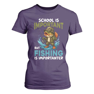 School Is Important But Fishing Is Important T Shirt For Women Funny Bass Fishing TS14 Purple Print Your Wear