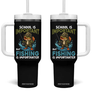 School Is Important But Fishing Is Important Tumbler With Handle Funny Bass Fishing TS14 One Size: 40 oz Black Print Your Wear