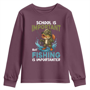 School Is Important But Fishing Is Important Youth Sweatshirt Funny Bass Fishing TS14 Maroon Print Your Wear