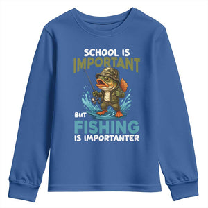 School Is Important But Fishing Is Important Youth Sweatshirt Funny Bass Fishing TS14 Royal Blue Print Your Wear