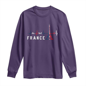 France Paris Heartbeat French Flag Eiffel Tower Souvenir Gift Long Sleeve Shirt TS14 Purple Print Your Wear
