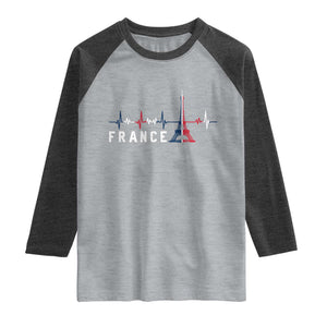 France Paris Heartbeat French Flag Eiffel Tower Souvenir Gift Raglan Shirt TS14 Heather Gray Heather Charcoal Print Your Wear