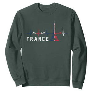 France Paris Heartbeat French Flag Eiffel Tower Souvenir Gift Sweatshirt TS14 Dark Forest Green Print Your Wear