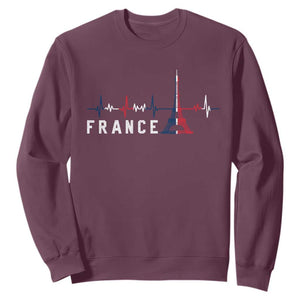France Paris Heartbeat French Flag Eiffel Tower Souvenir Gift Sweatshirt TS14 Maroon Print Your Wear