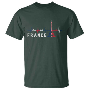 France Paris Heartbeat French Flag Eiffel Tower Souvenir Gift T Shirt TS14 Dark Forest Green Print Your Wear