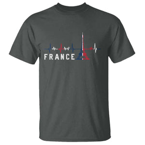 France Paris Heartbeat French Flag Eiffel Tower Souvenir Gift T Shirt TS14 Dark Heather Print Your Wear