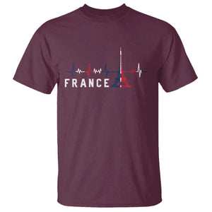 France Paris Heartbeat French Flag Eiffel Tower Souvenir Gift T Shirt TS14 Maroon Print Your Wear